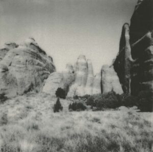 A black and white photo of some rocks