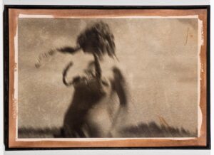 A blurry picture of a naked woman in the grass.