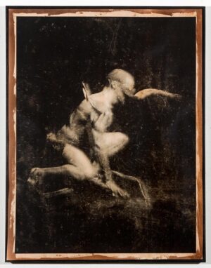 A painting of a man on top of a horse.