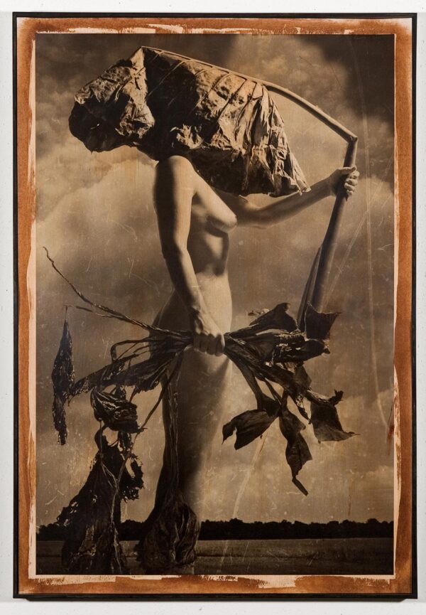 A painting of a woman holding a spear.