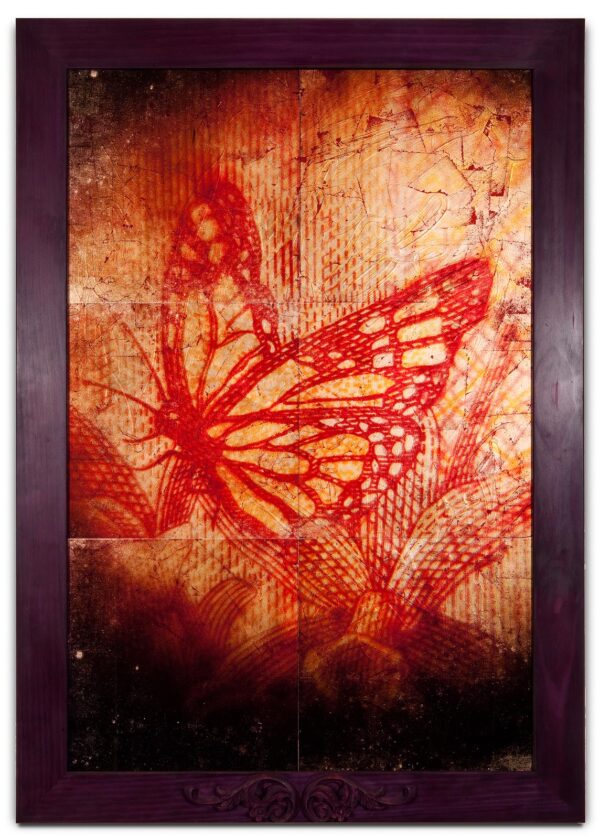 A painting of a butterfly on wood
