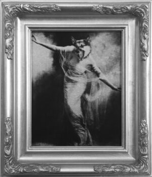 A painting of a man in a silver frame.