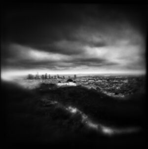 A black and white photo of the sky