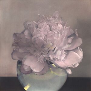 A painting of flowers in a vase on the table