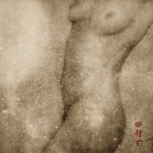 A blurry image of the back of a naked woman.