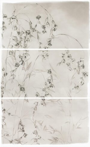 A series of three paintings with flowers on them.