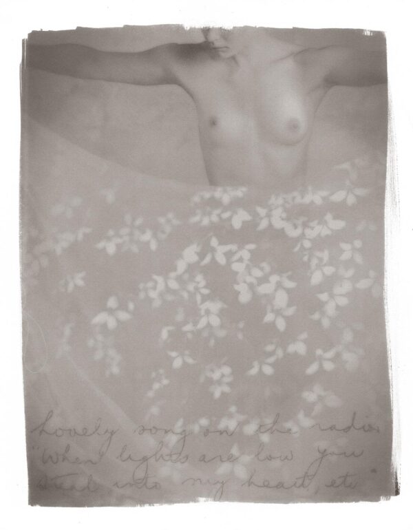 A woman with her breast exposed and the words " i am not sure ".