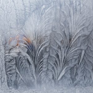 A window with ice patterns on it