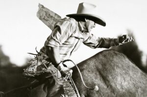 A man riding on the back of a horse.