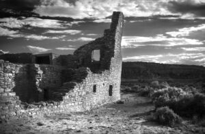 A black and white photo of an old building