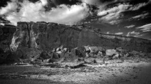 A black and white photo of some rocks