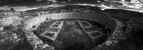 A black and white photo of an old building.