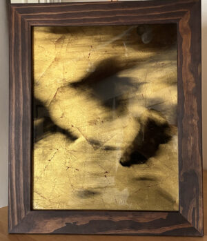 A picture of the image in a wooden frame.