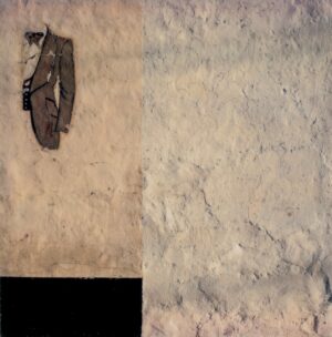 A shoe hanging on the wall of a room.