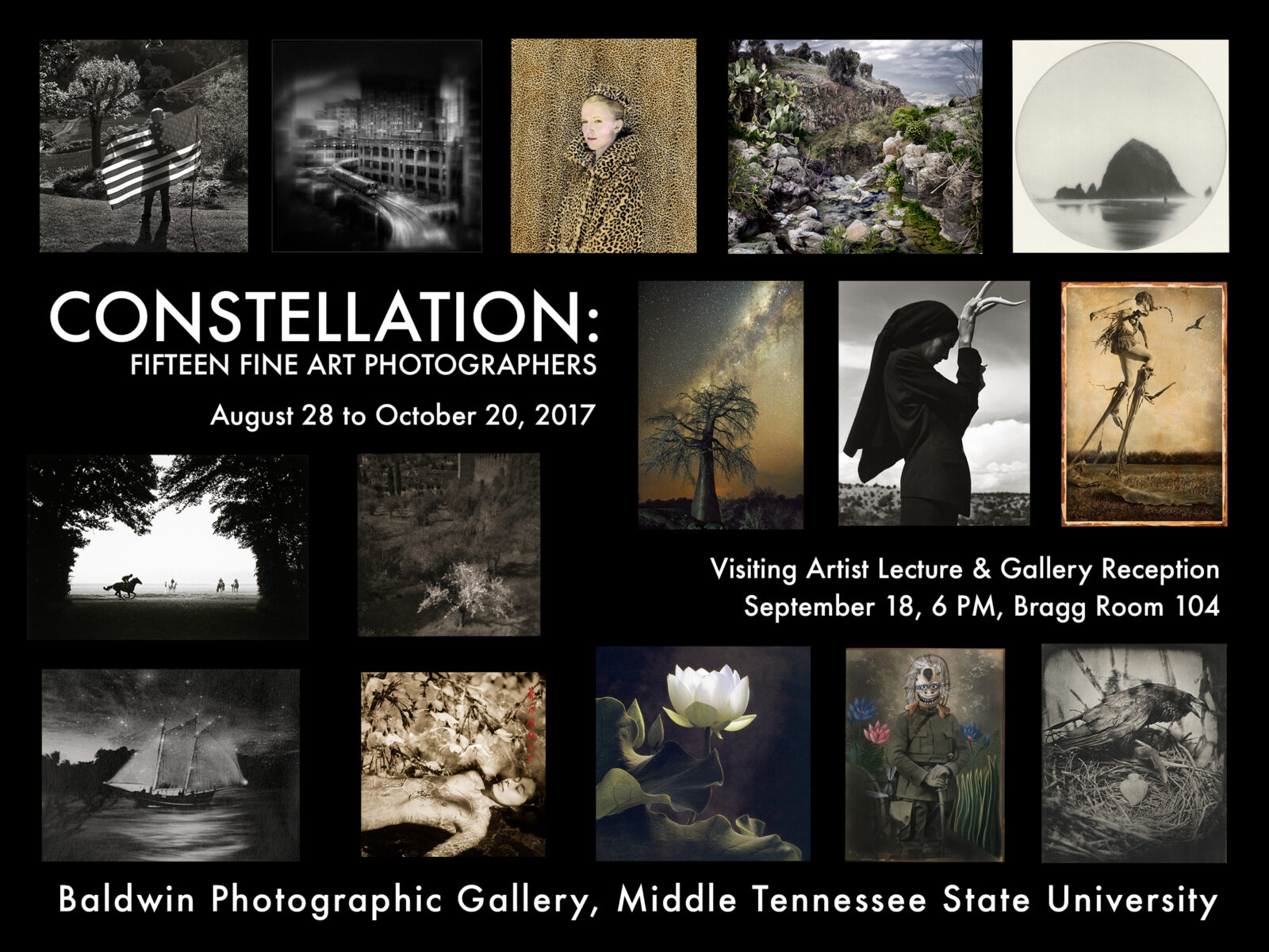 Art exhibition featuring fifteen photographers' works.