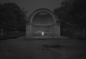 A black and white photo of an old building