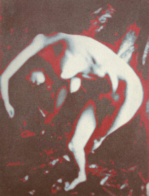 A painting of a woman dancing in the dark.
