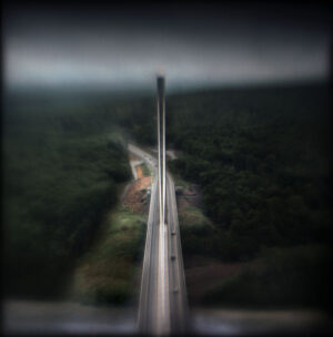 A blurry image of the bridge from above.