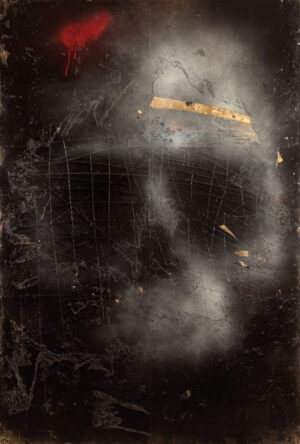 A black and white photo of smoke coming from the top.