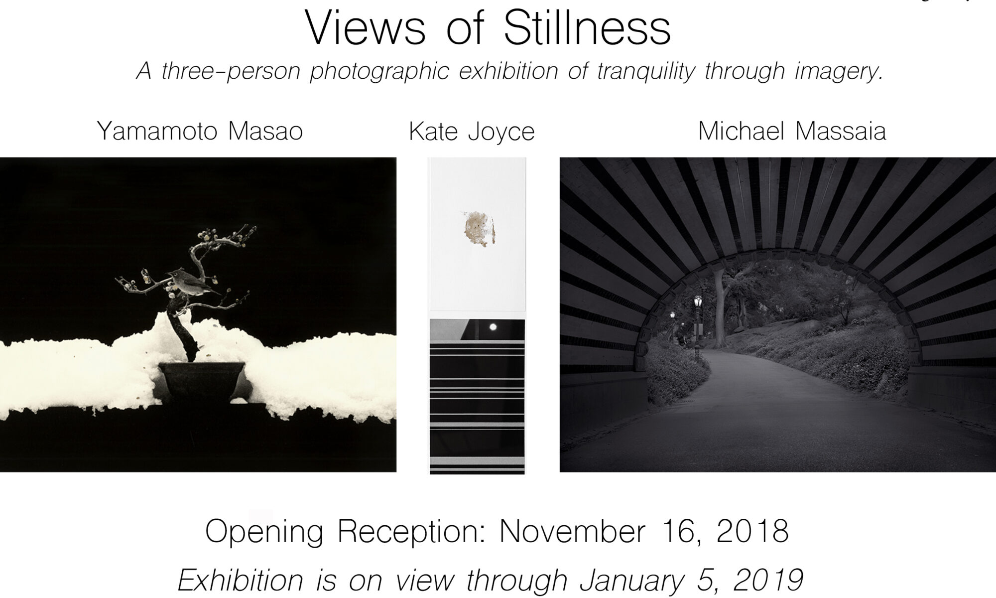 Three-person photography exhibition announcement.