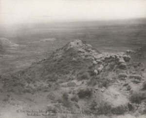 A black and white photo of an area with rocks.