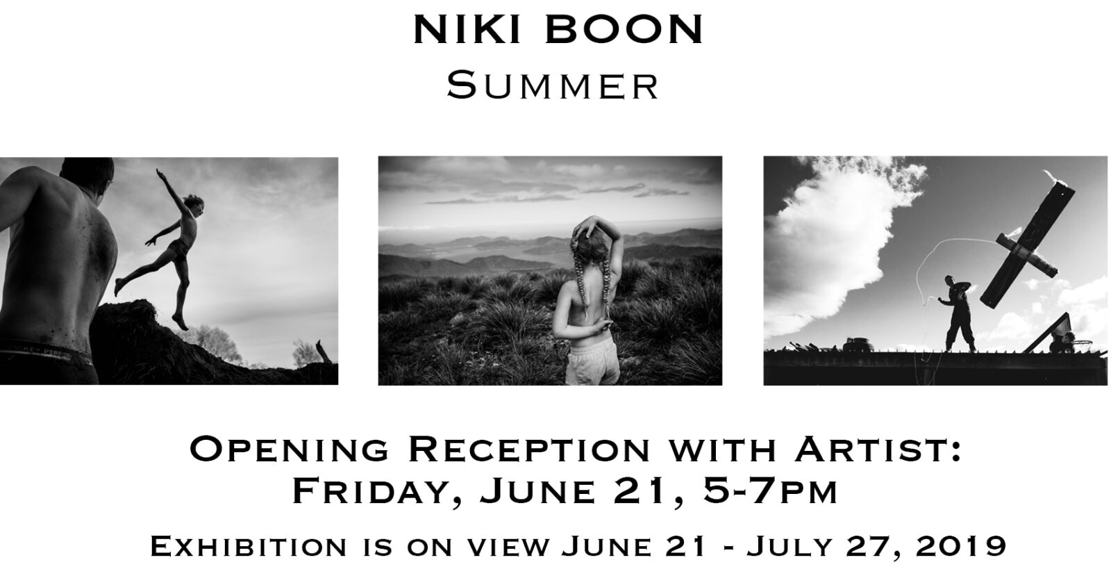 Niki Boon Summer exhibition announcement with images.