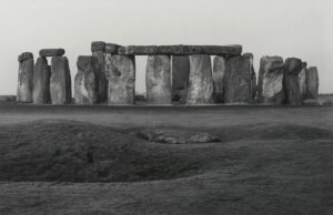 A black and white photo of stonehenge