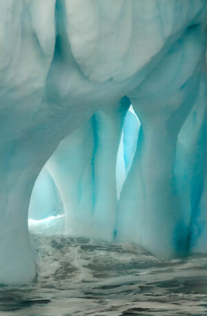 A close up of the ice formations in the water.