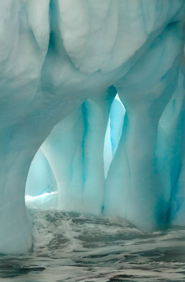 A close up of the ice formations in the water.