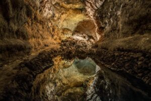 A view of the inside of an underground cave.
