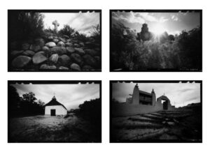 A series of black and white photographs showing different scenes.