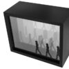 A black box with a picture of people walking on it