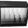 A black box with a picture of people walking