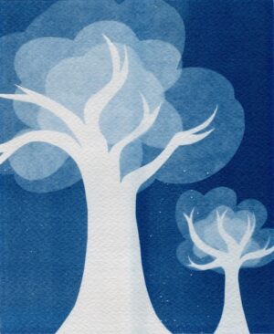 Two trees are shown in a cyan color scheme.