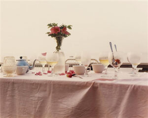 A table with cups and saucers on it