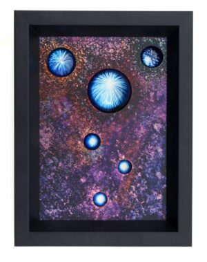 A painting of blue lights in the sky.