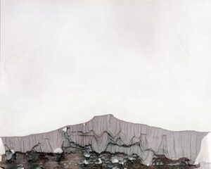 A painting of a mountain with snow on it