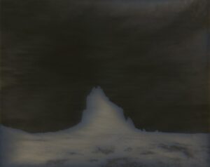 A painting of a mountain in the middle of nowhere