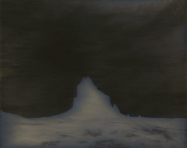 A painting of a mountain in the middle of nowhere