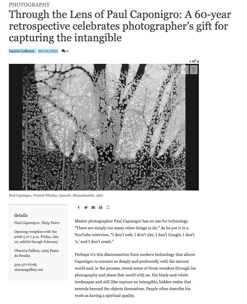 Paul Caponigro's photography retrospective article.
