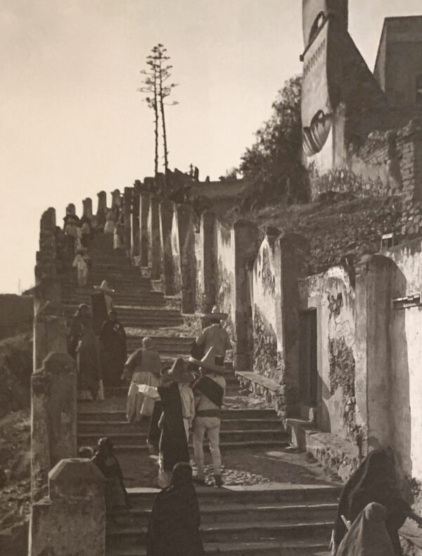 A black and white photo of some steps
