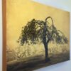 A painting of a tree in the middle of a field.