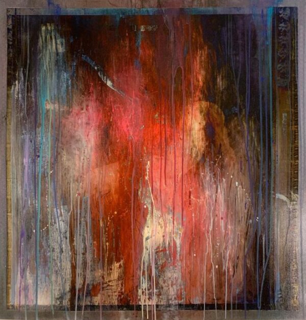 A painting of a person standing in the rain.