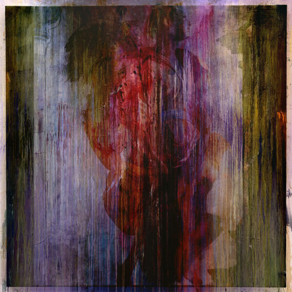 A painting of a woman in the middle of a forest.