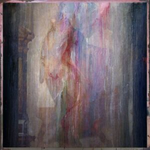 A painting of a person standing in the middle of a room.