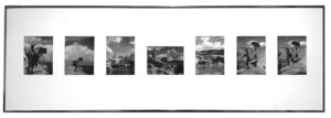 Three black and white photographs of a waterfall.