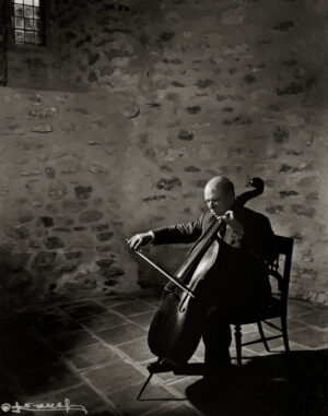 A man sitting in a chair holding a cello.