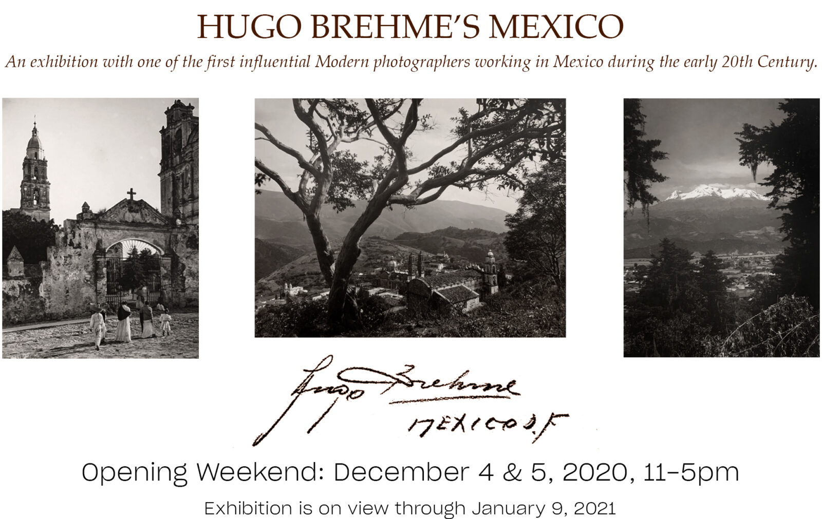 Exhibition flyer for Hugo Brehmes photography.