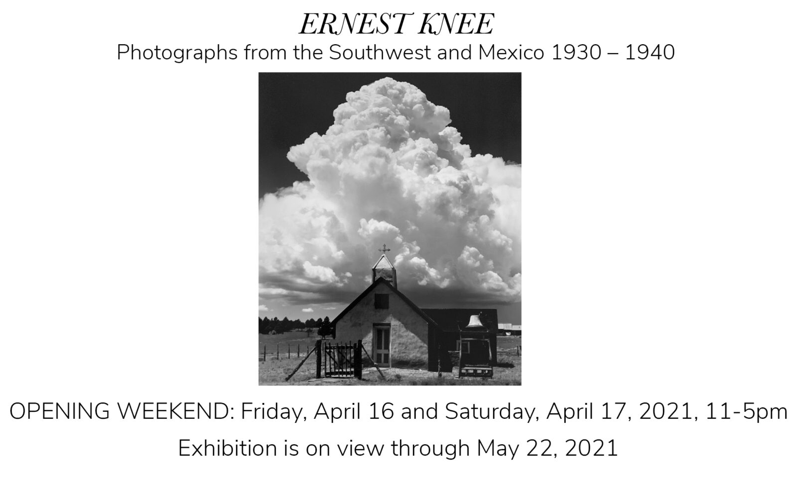 Exhibition poster for Ernest Knee's photographs.