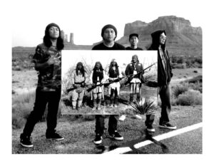 A group of people standing in the middle of nowhere.